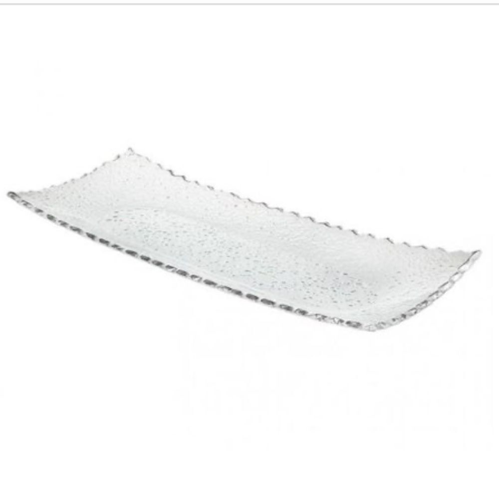 Godinger Crystal Tray 14 X16 with Silver Band - Silver